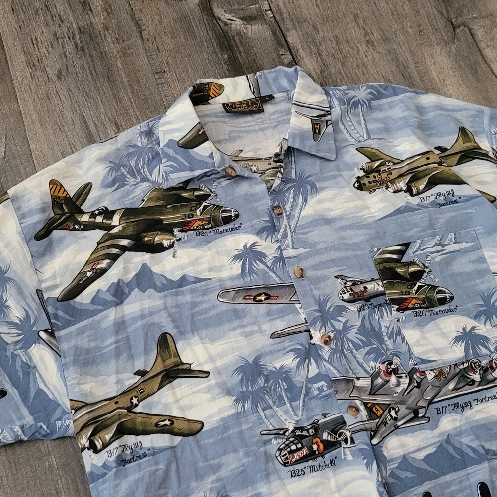 Monzini Vintage Fighter Plane Hawaiian Shirt
